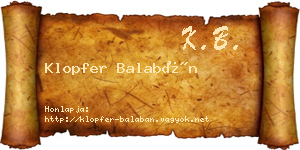 Klopfer Balabán névjegykártya